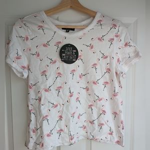 Junior White Tee with Flamingo's